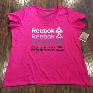 Reebok hot pink t-shirt w/white/gray/black writing